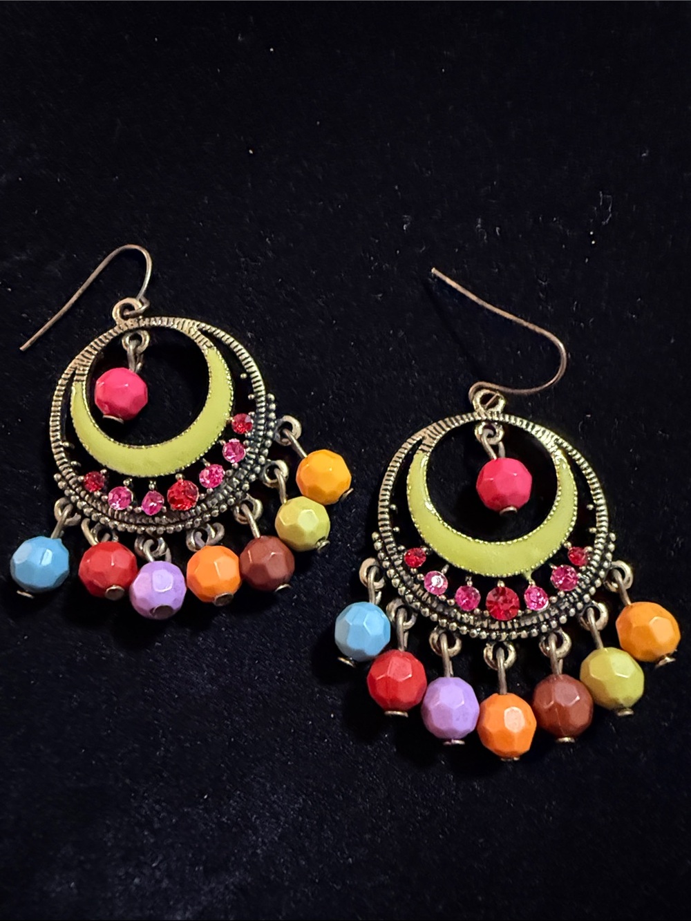 Vintage Women’s Bohemian Multicolor Crescent Drop Earrings 2”